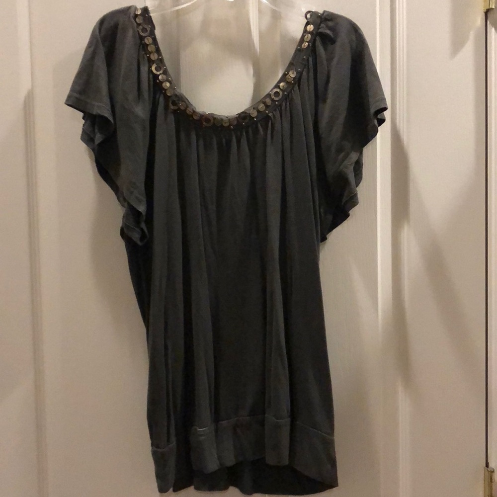 Olive Green Top with Beading and Embroidery